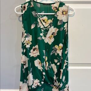 West Kei Green Floral Wrap Blouse